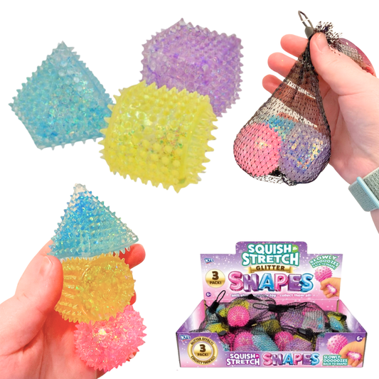 Squishy Stretchy Glitter Shapes - 3pk