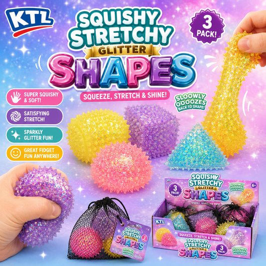 Squishy Stretchy Glitter Shapes - 3pk